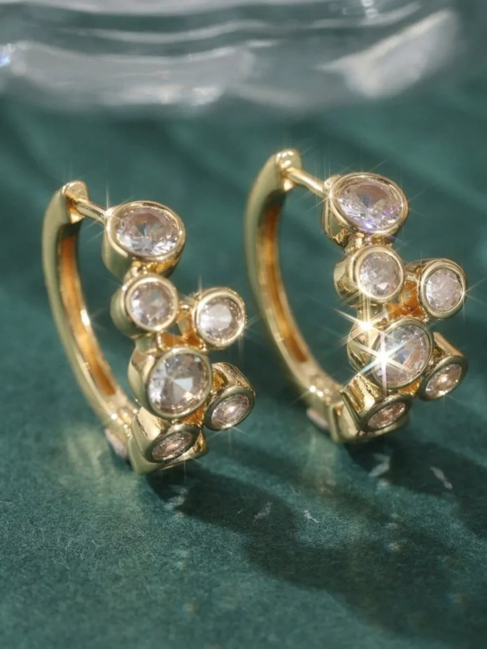 Gold Boho Women's Luxury Bubble Bezel Round Sparkling Cubic Zirconia Earrings